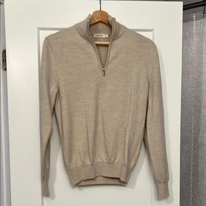 Suitsupply Men's Beige Merino Wool Half-Zip Sweater